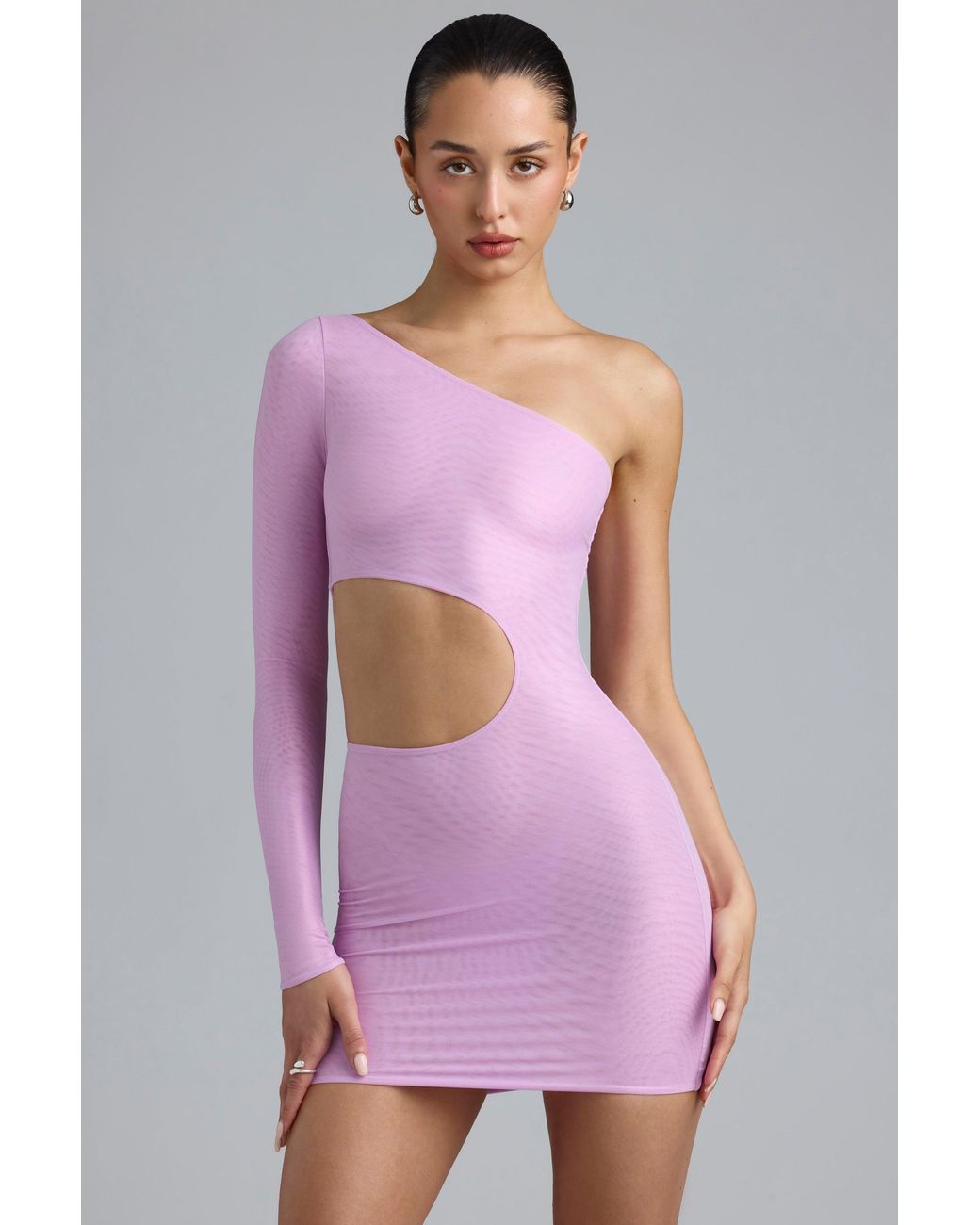 Oh Polly Pink Metallic Cut-Out One-Shoulder Mini Dress