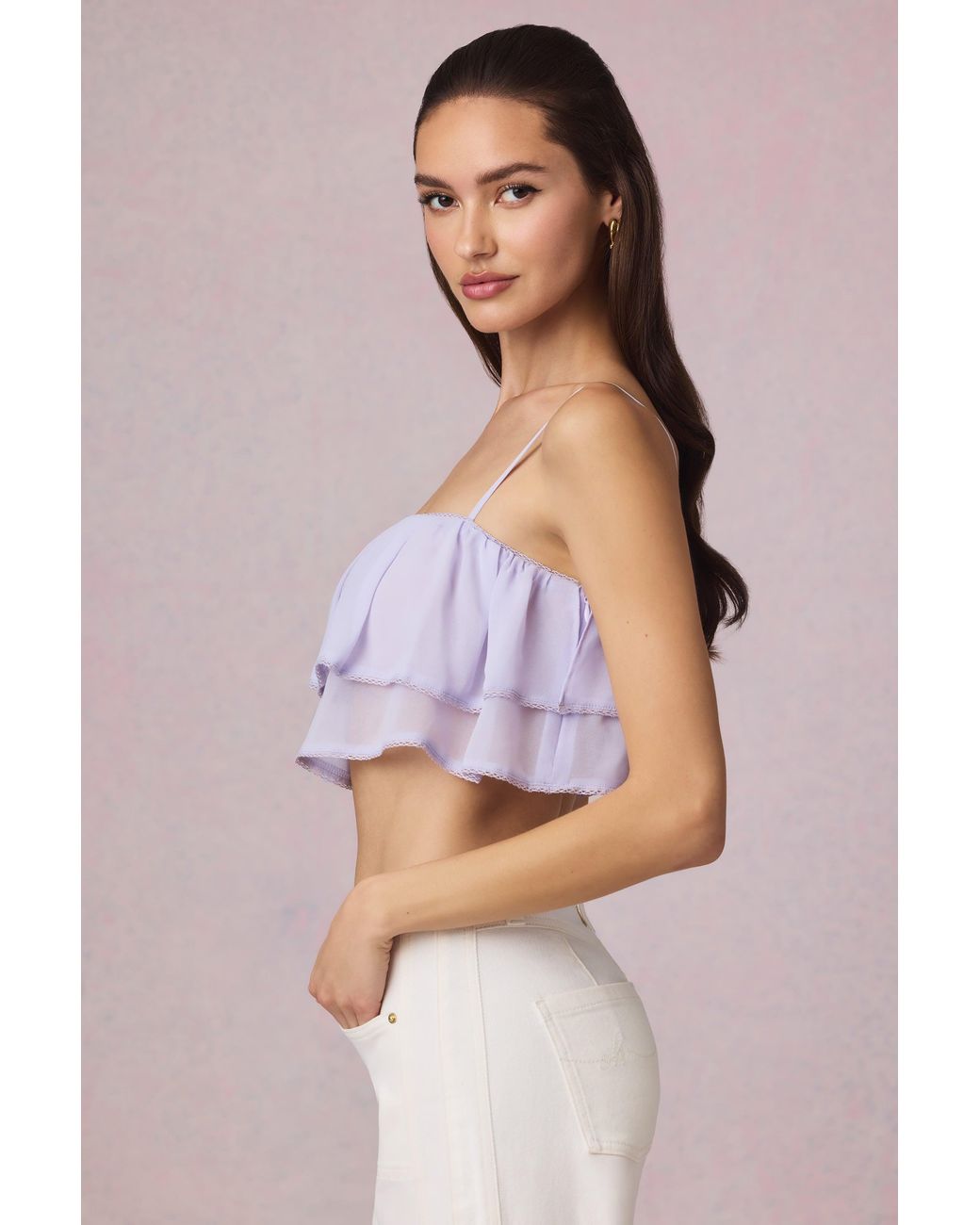 Oh Polly Purple Ruffled Cropped Camisole Top