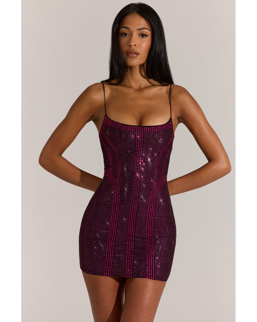 Oh Polly Pink Embellished Scoop-Neck Mini Dress