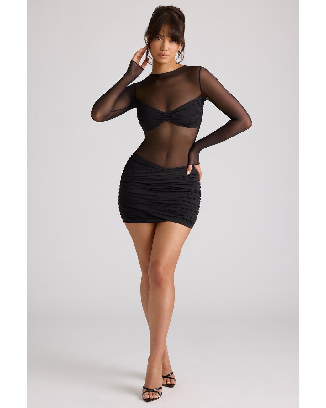 Oh Polly Black Sheer Panelled Long Sleeve Mini Dress