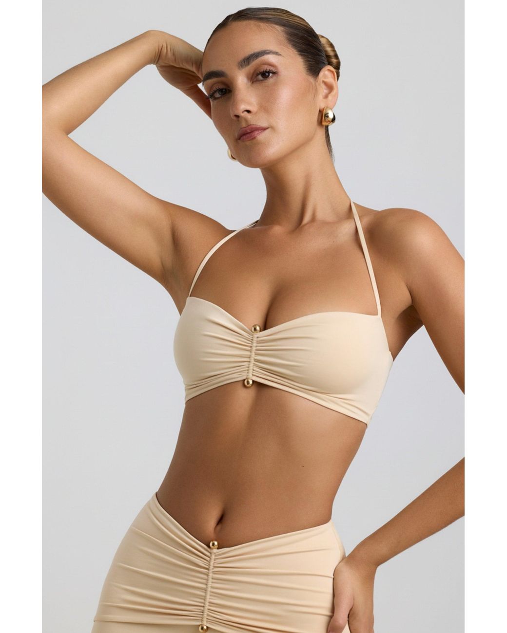 Oh Polly White Slinky Jersey Hardware Detail Halterneck Bralette