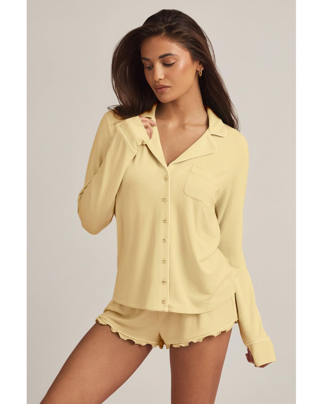 Oh Polly Yellow Modal Long-Sleeve Pyjama Top