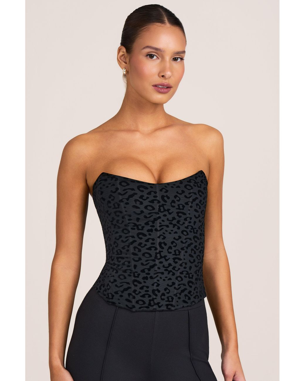 Oh Polly Black Flocked Leopard Mesh Corset Top