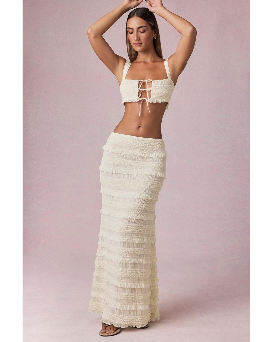Oh Polly White Ruffled Mid-Rise Maxi Skirt