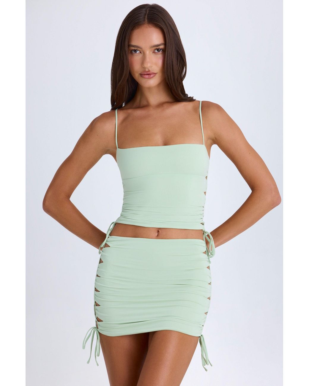 Oh Polly Green Ruched Cut-Out Top