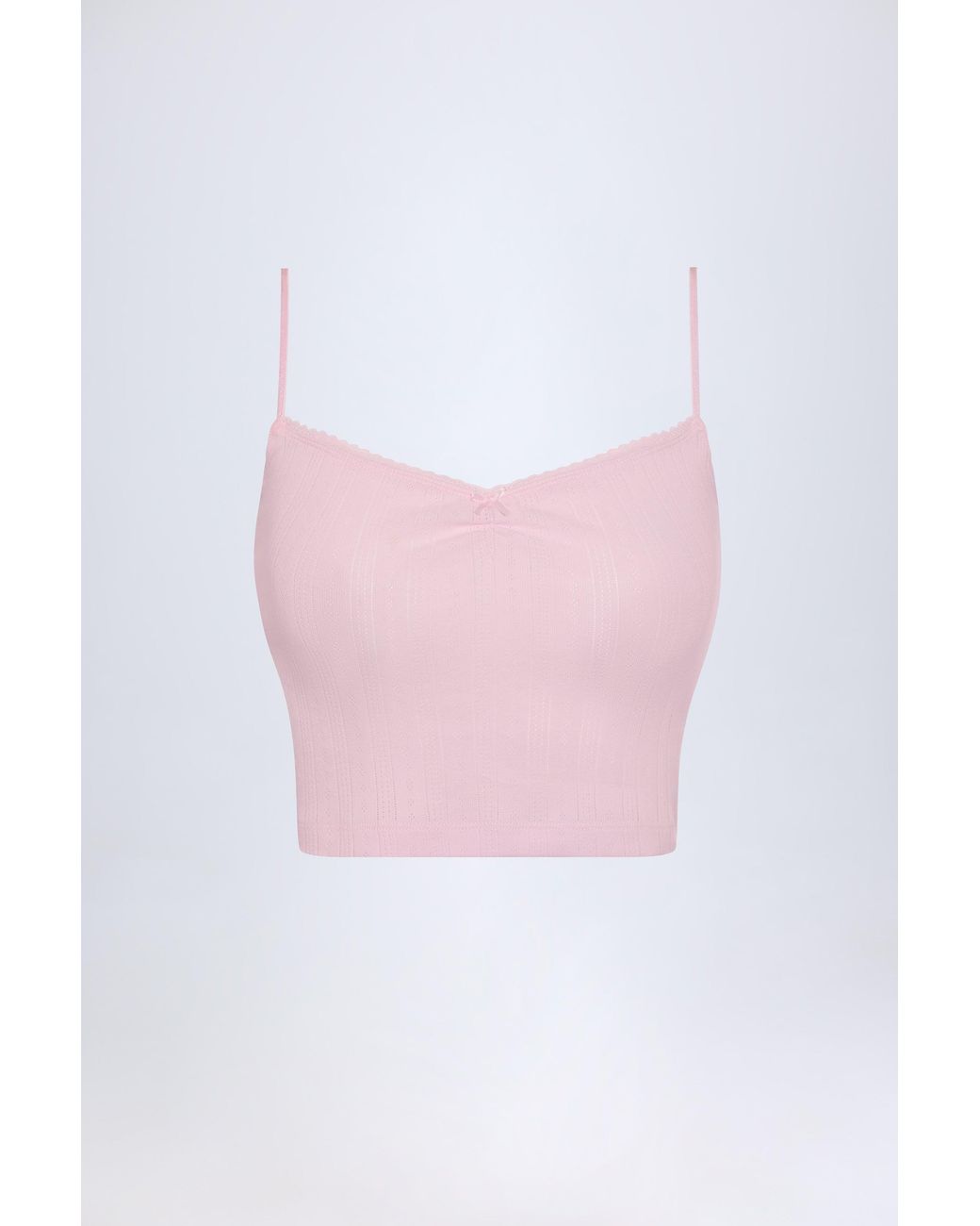 Oh Polly Pink Pointelle Ruched Camisole Crop Top
