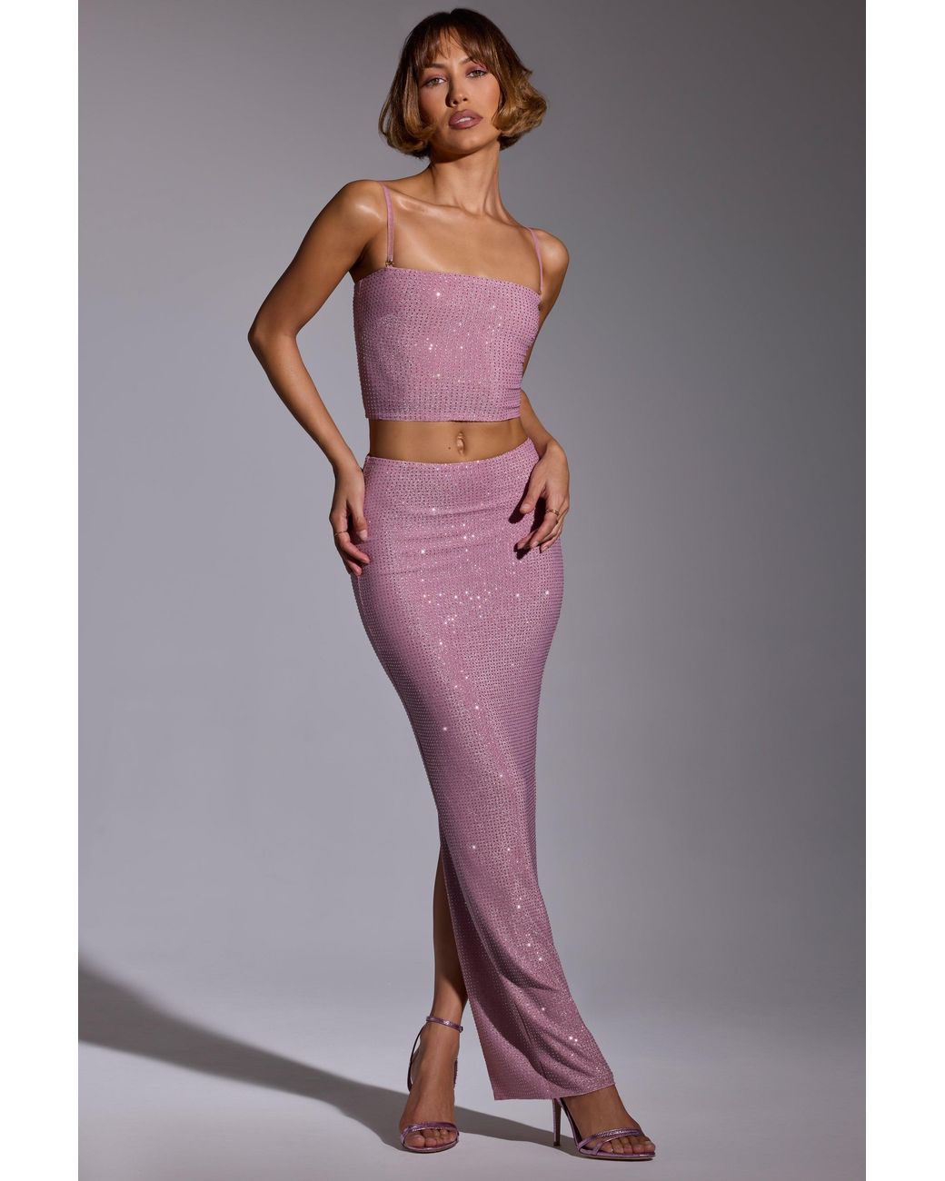 Oh Polly Pink Embellished Mid Rise Maxi Skirt
