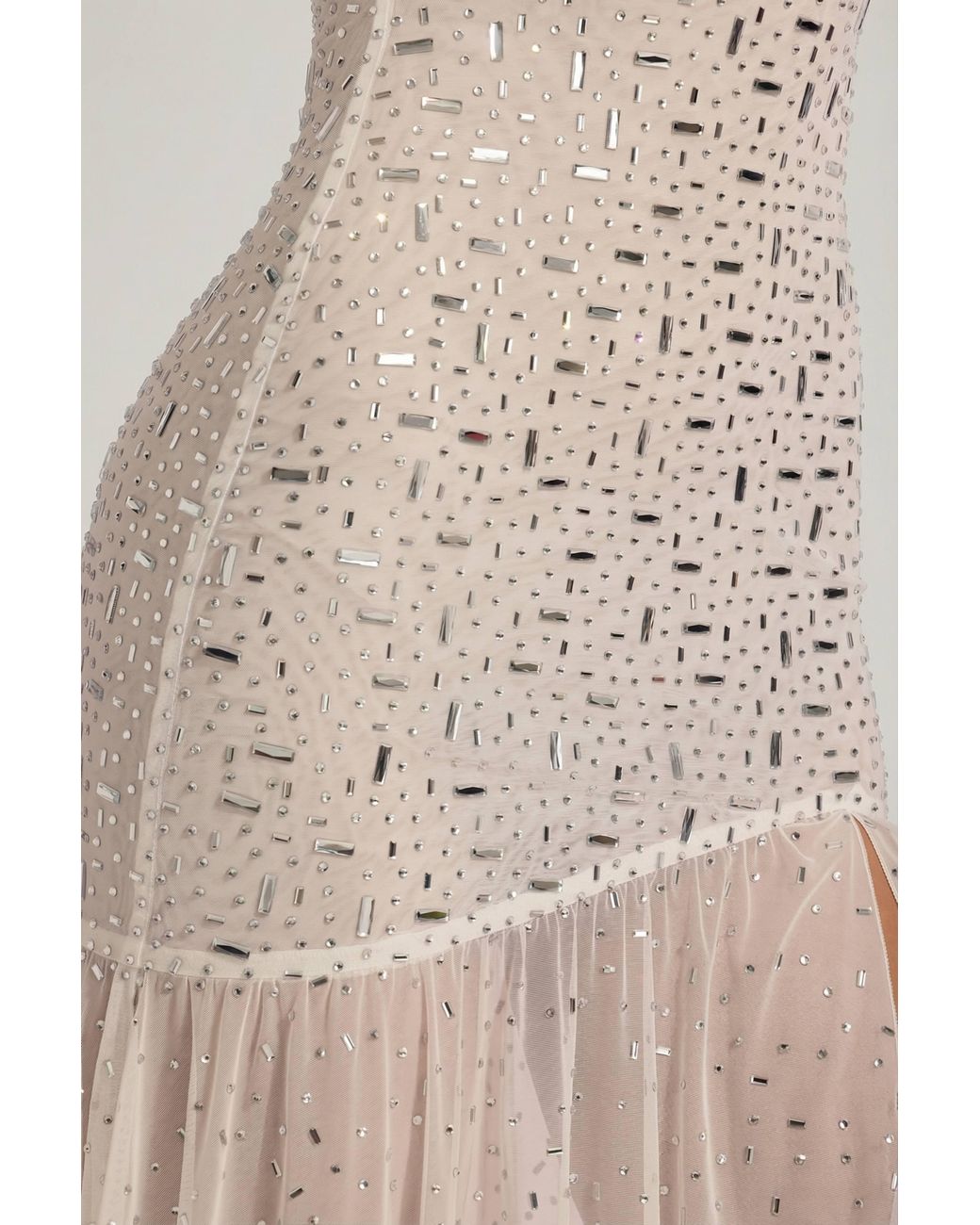 Oh Polly White Semi-Sheer Embellished Asymmetric Maxi Dress