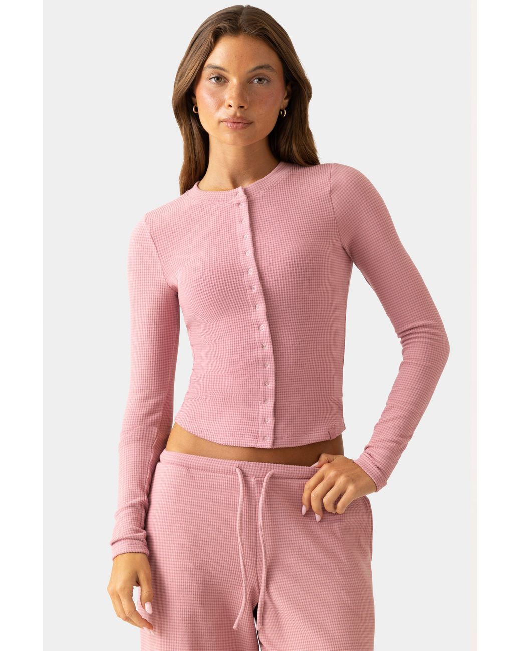 BO+TEE Pink Ribbed Jersey Crewneck Cardigan