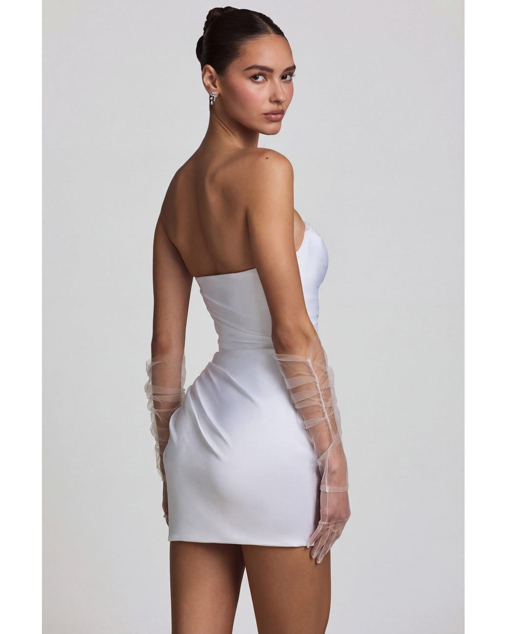 Oh Polly White Ruched Corset Mini Dress