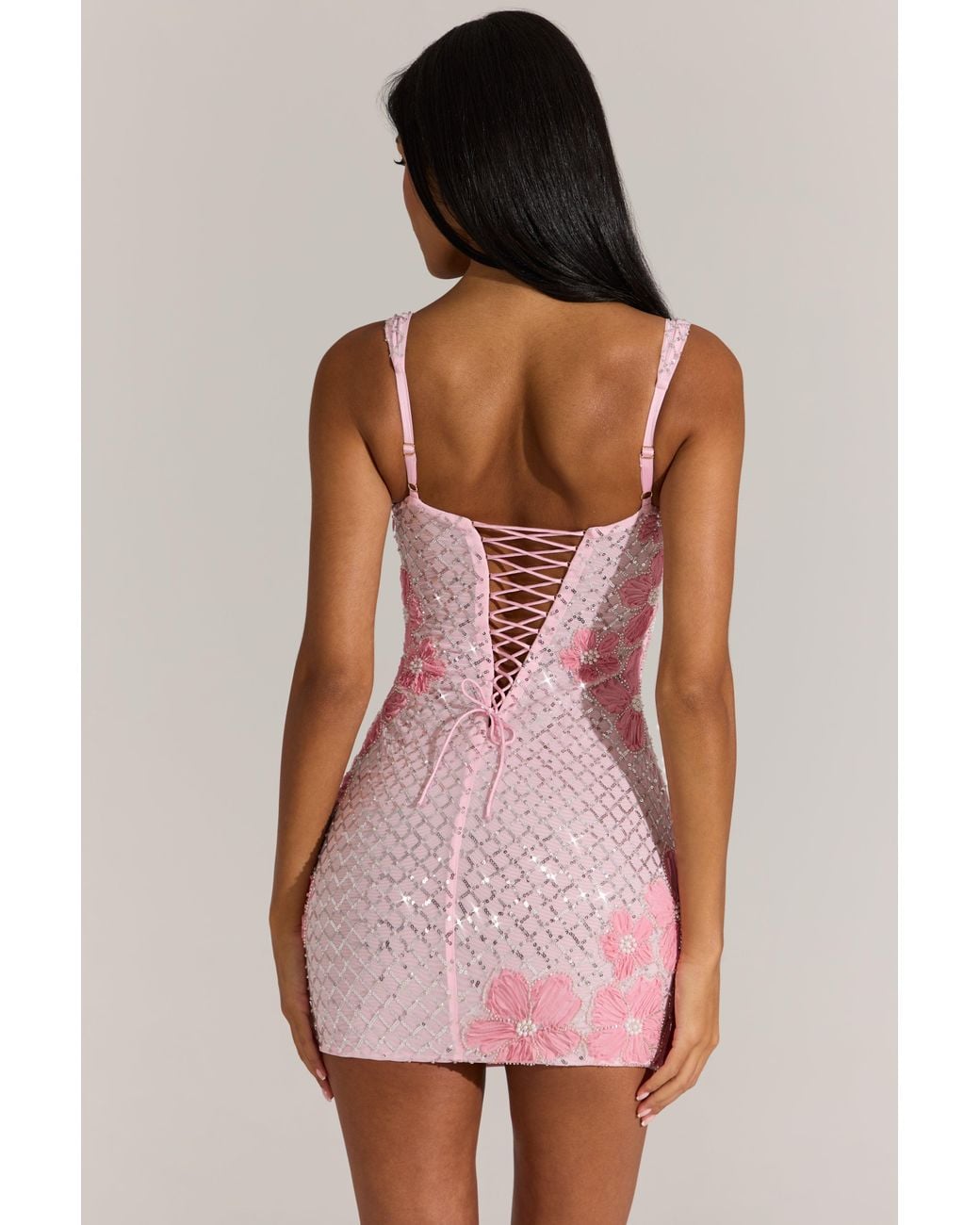 Oh Polly Pink Embellished Square-Neck Mini Dress