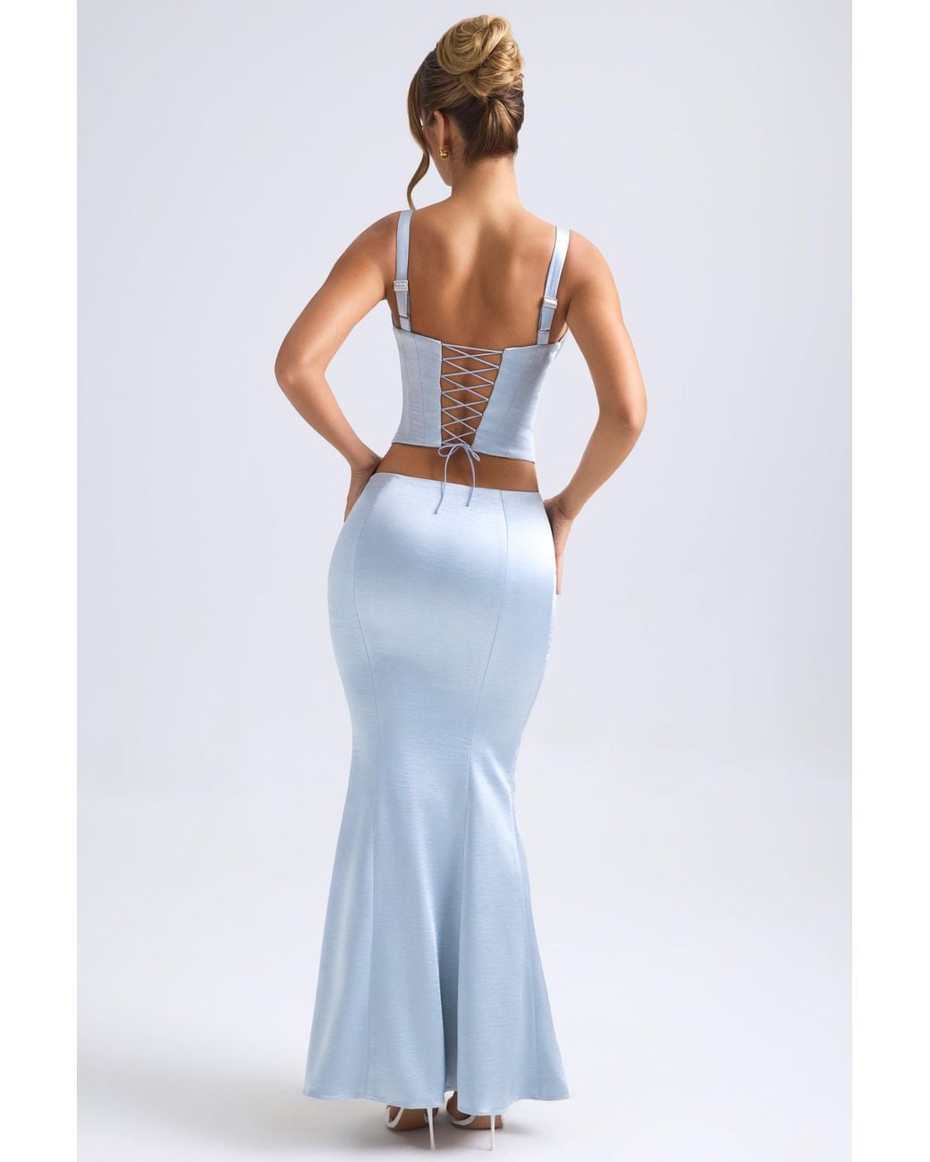 Oh Polly Blue Mid-Rise Fishtail Maxi Skirt