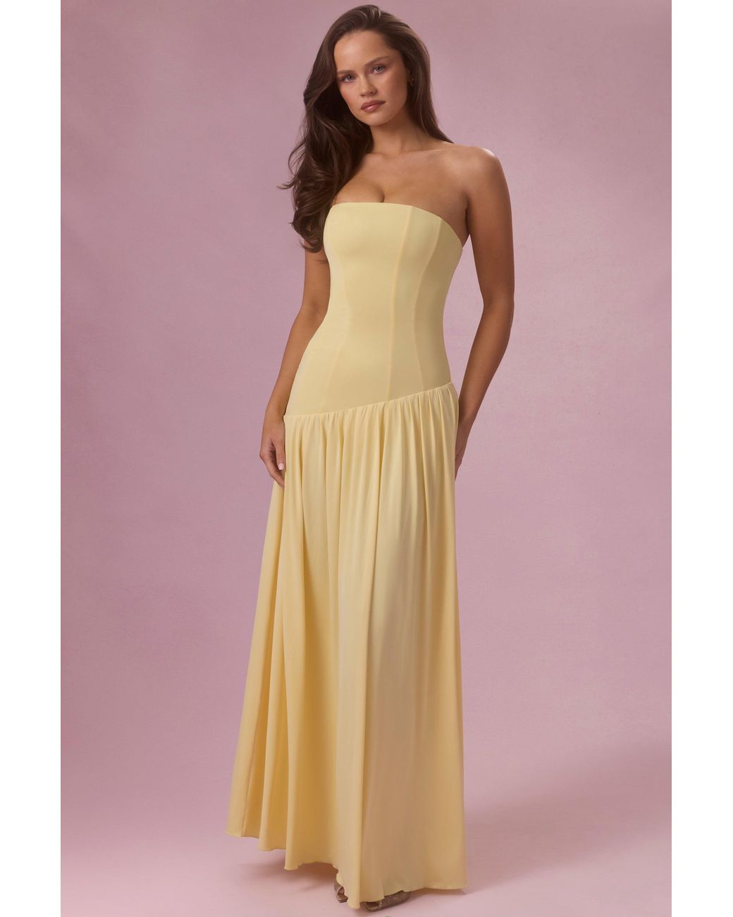 Oh Polly Yellow Jersey Strapless Gown