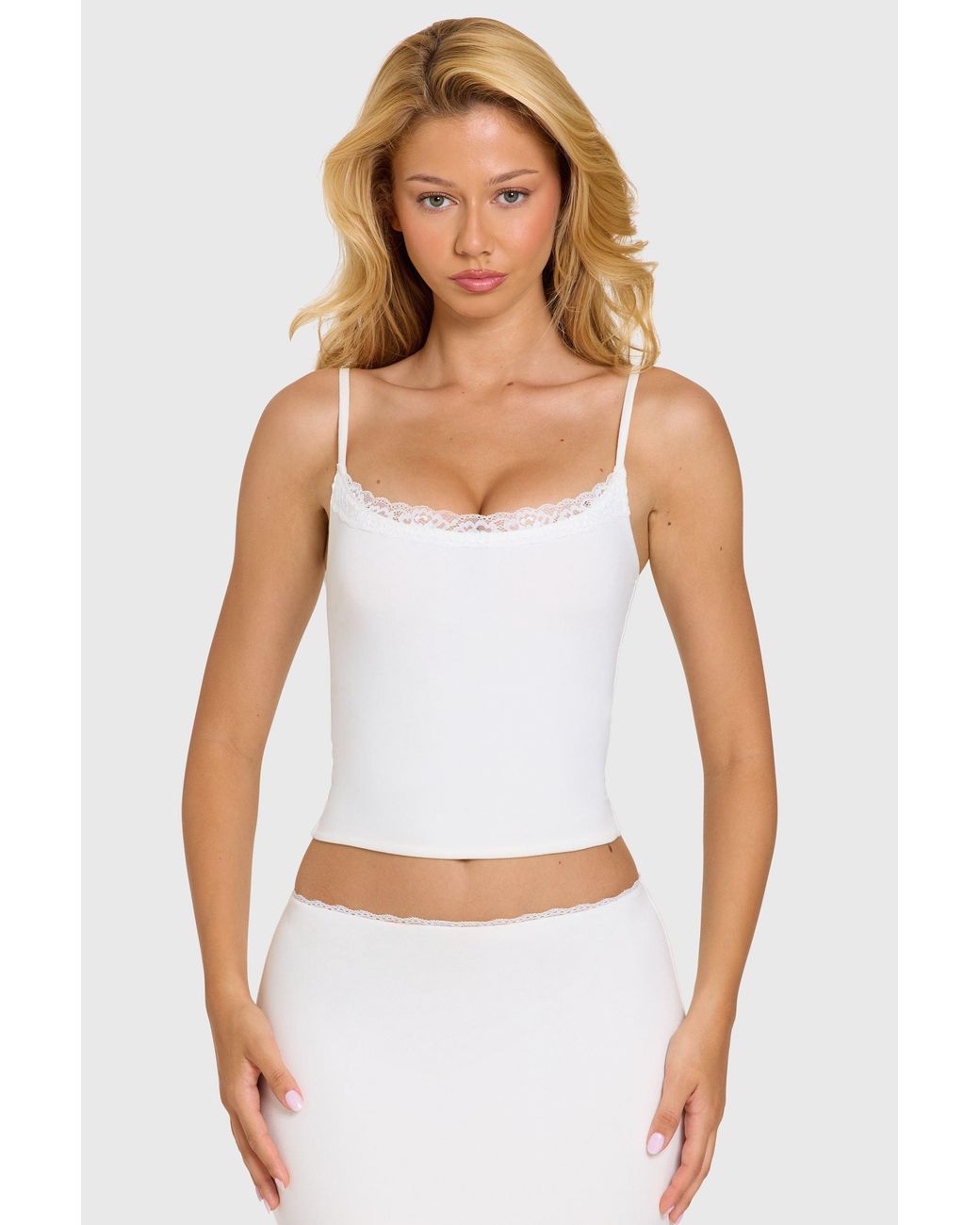 Oh Polly White Modal Lace-Trim Top
