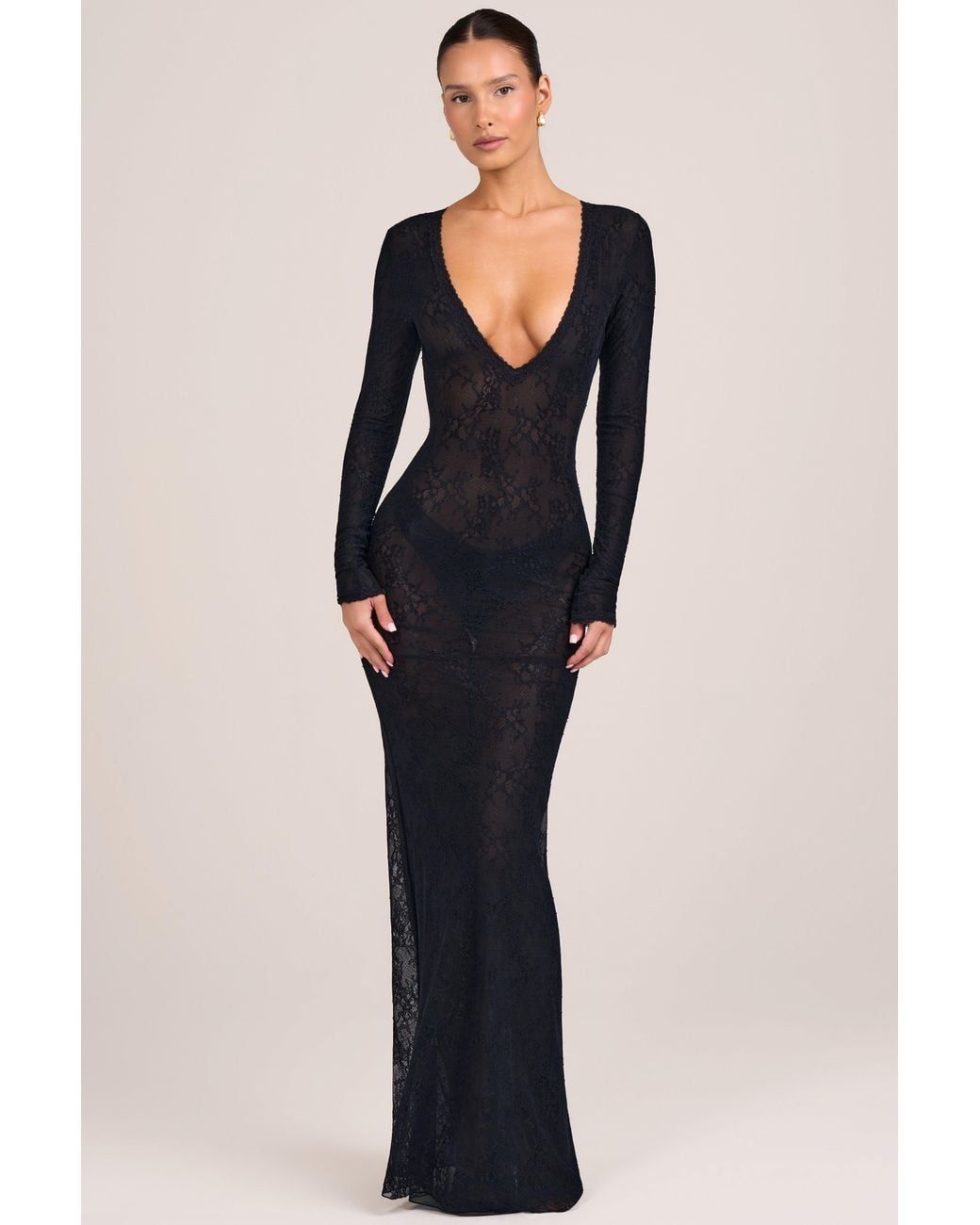 Oh Polly Black Lace Long-Sleeve Maxi Dress