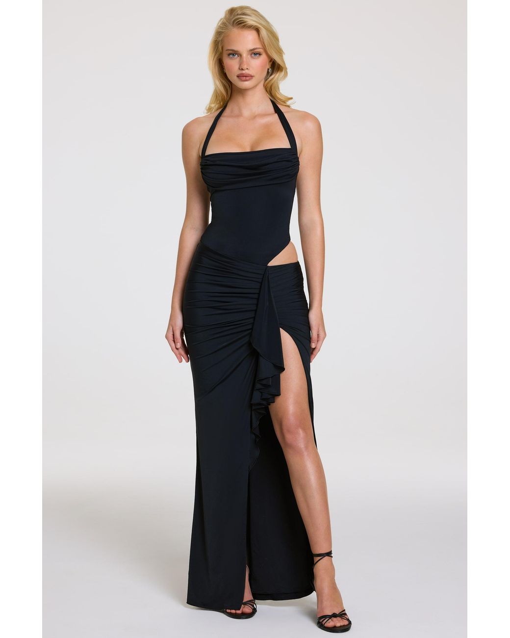 Oh Polly Black Halterneck Maxi Dress