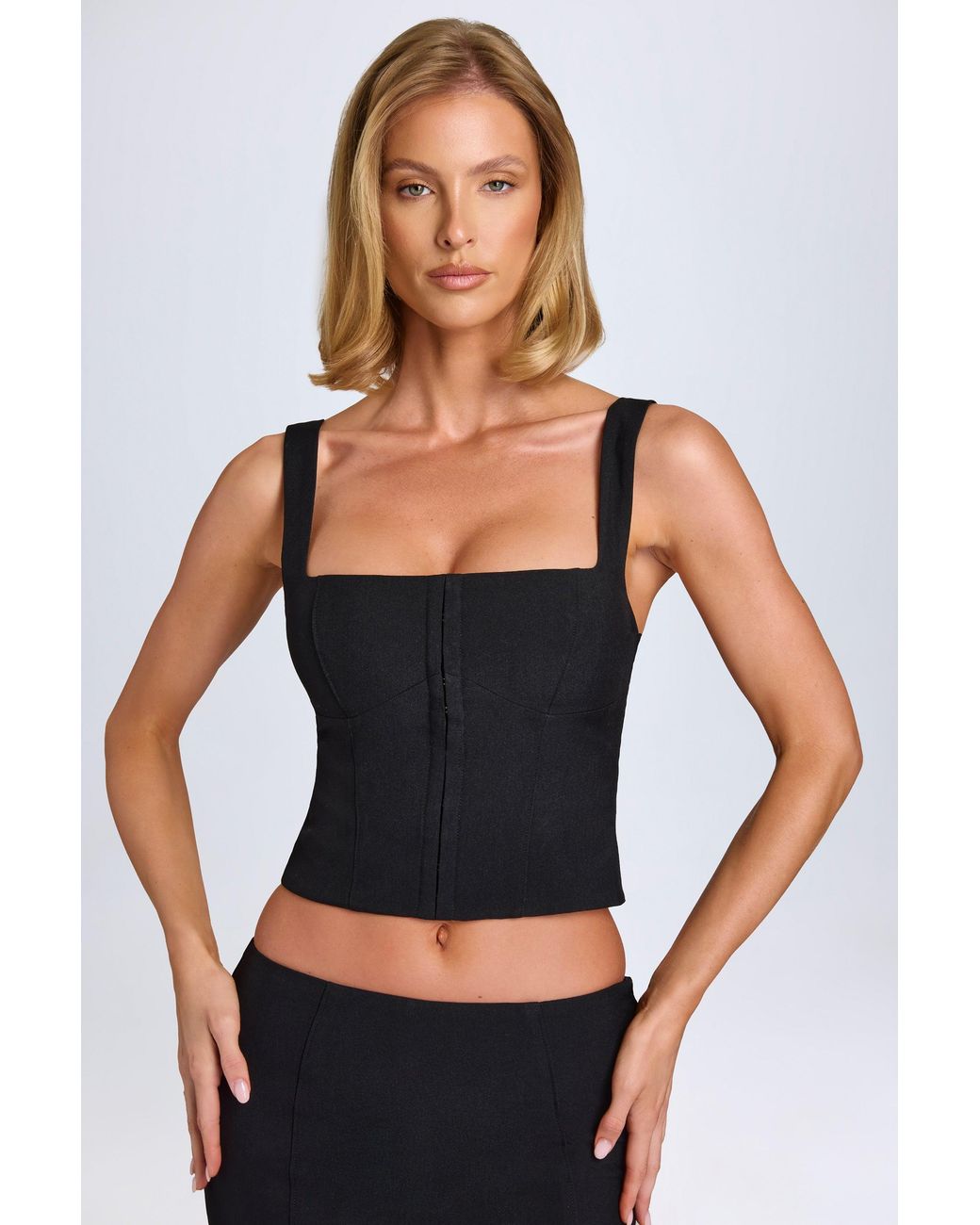 Oh Polly Black Hook-And-Eye Corset Top