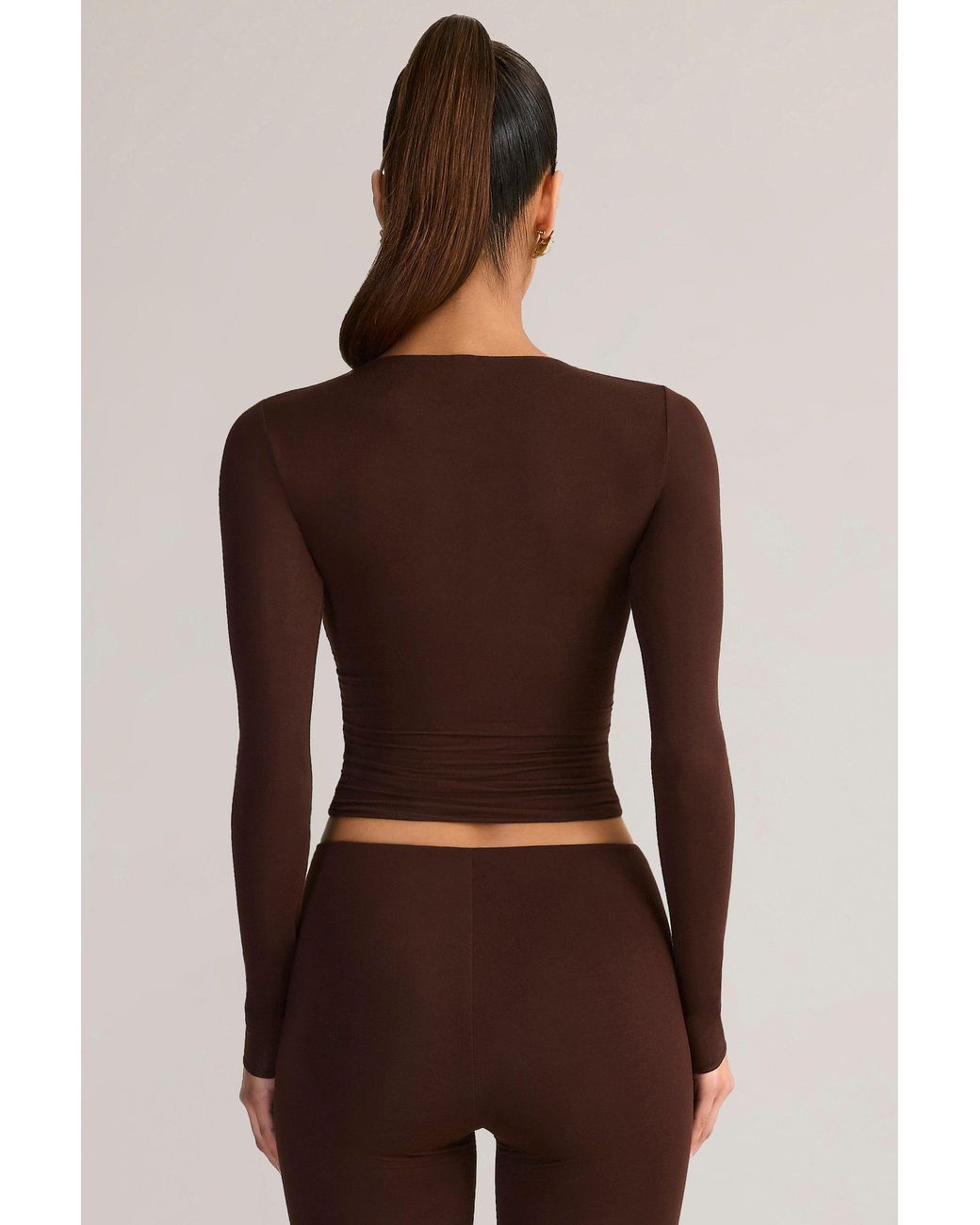 Oh Polly Brown Modal Ruched Long-Sleeve Top