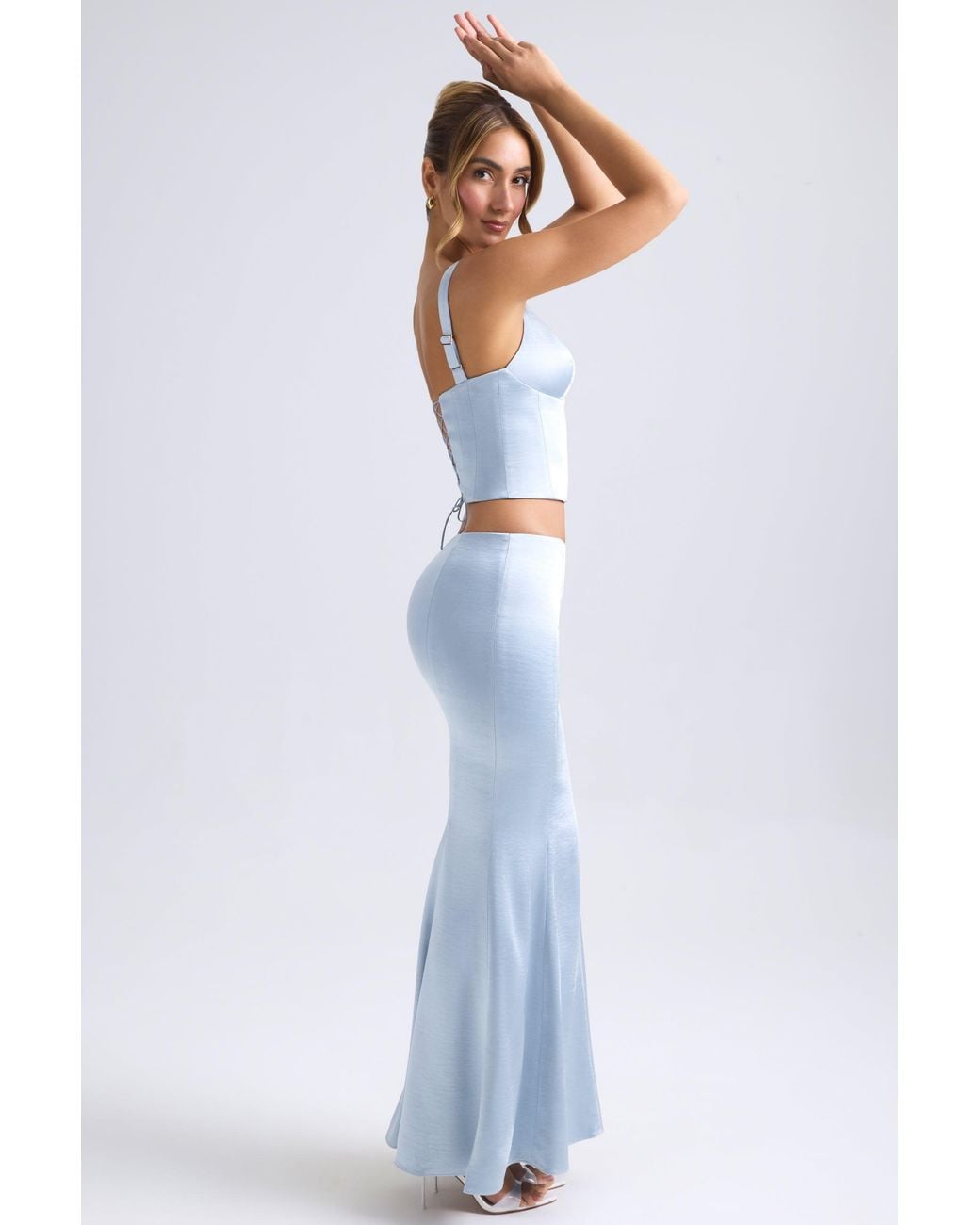 Oh Polly Blue Mid-Rise Fishtail Maxi Skirt