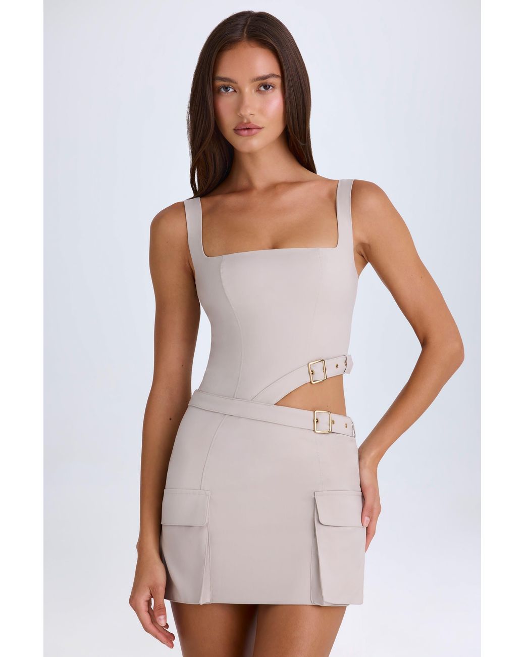 Oh Polly Brown Belted Cut-Out Mini Dress