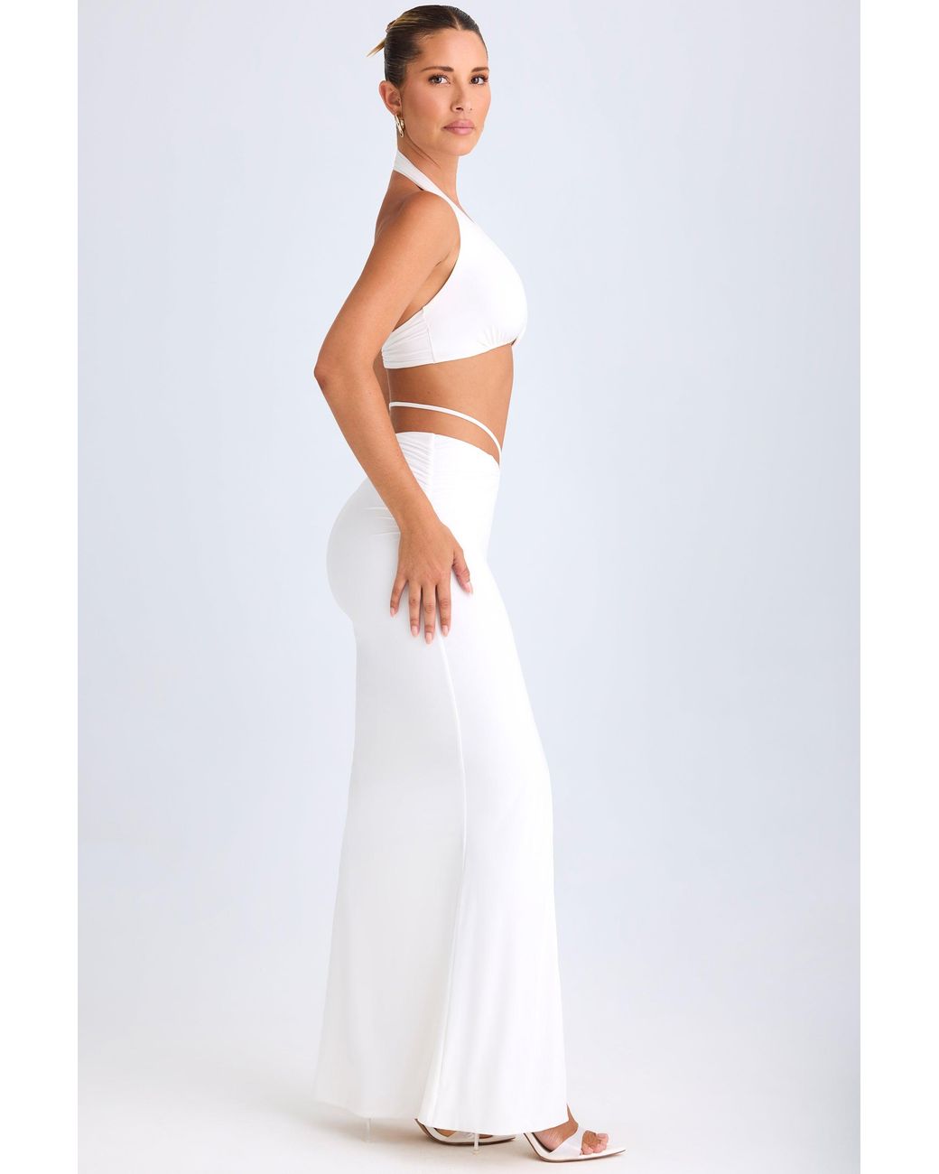Oh Polly White Hardware-Detail Mid-Rise Maxi Skirt