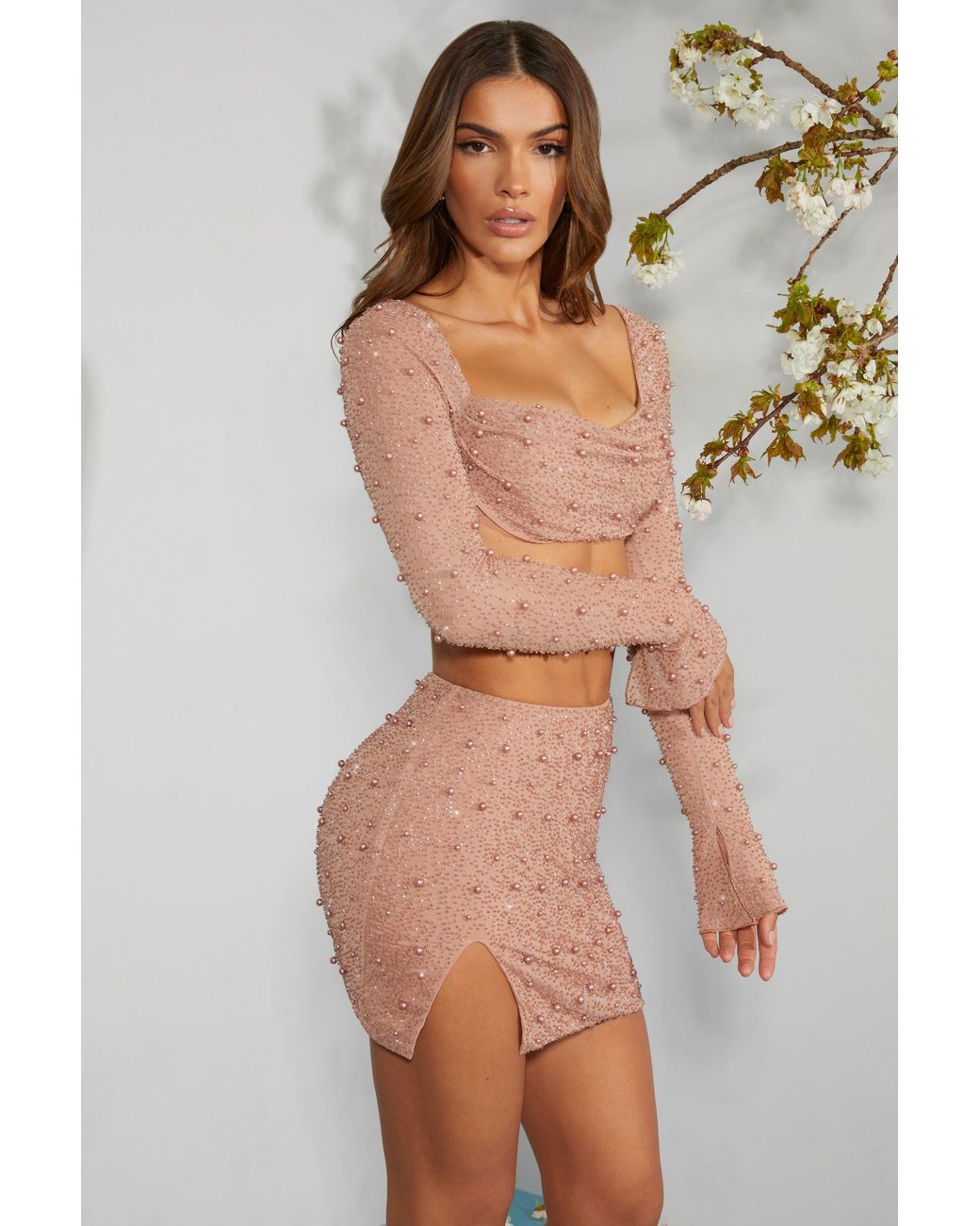 Oh Polly Natural High Waist Thigh Split Mini Skirt