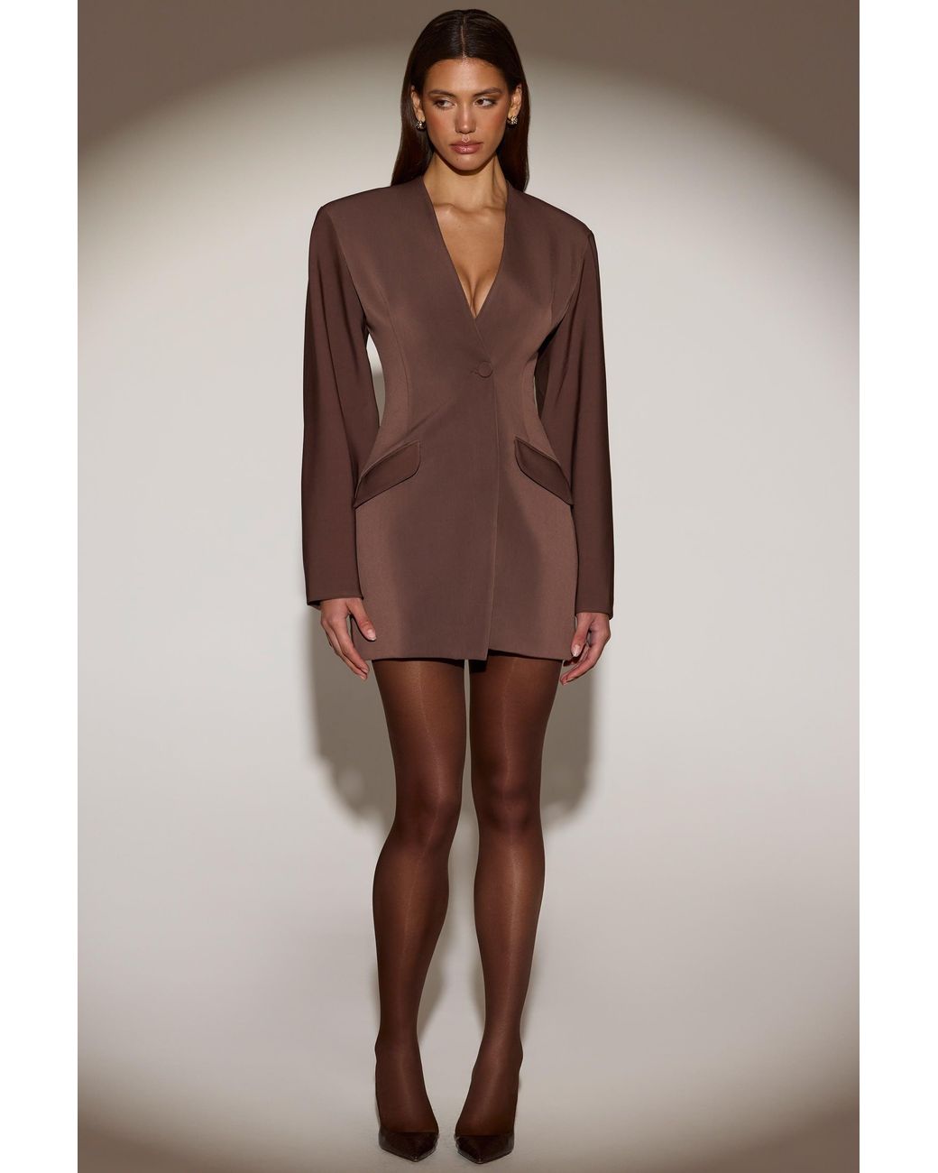 Oh Polly Brown Single-Breasted Blazer Mini Dress