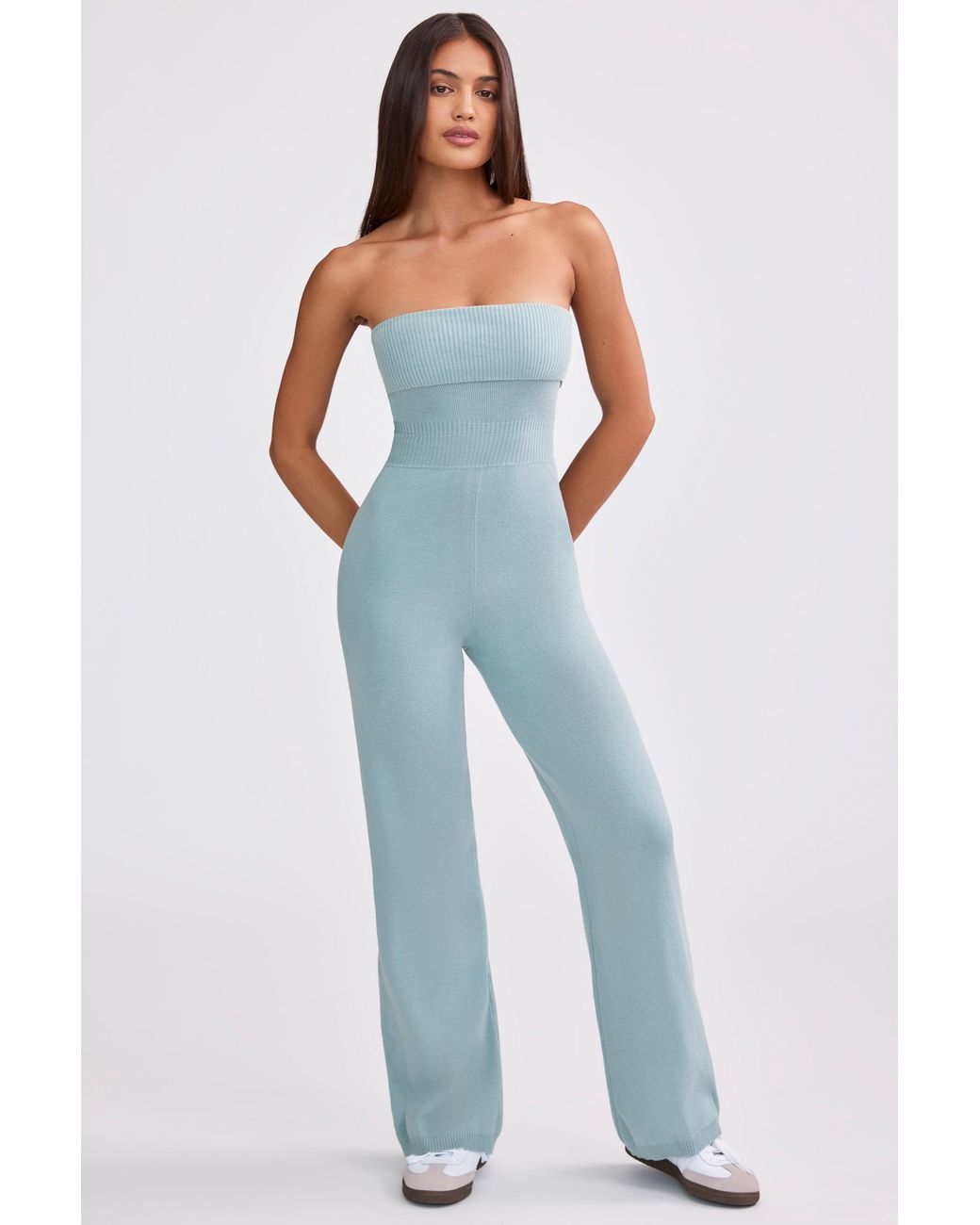 BO+TEE Green Chunky Knit Bandeau Kick Flare Jumpsuit
