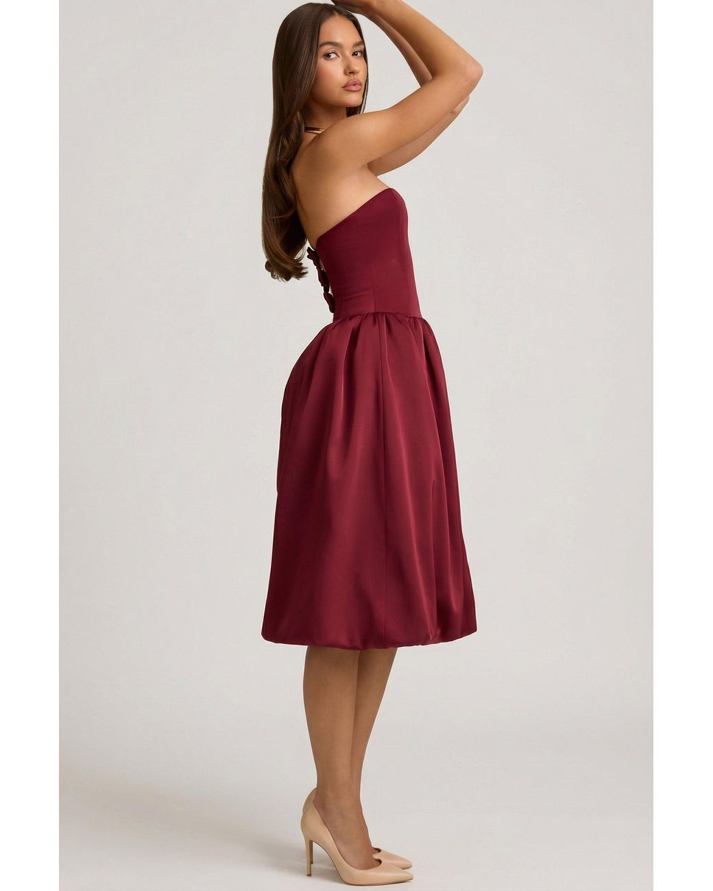 Oh Polly Red Convertible Bow-Detail Bubble Hem Midaxi Dress