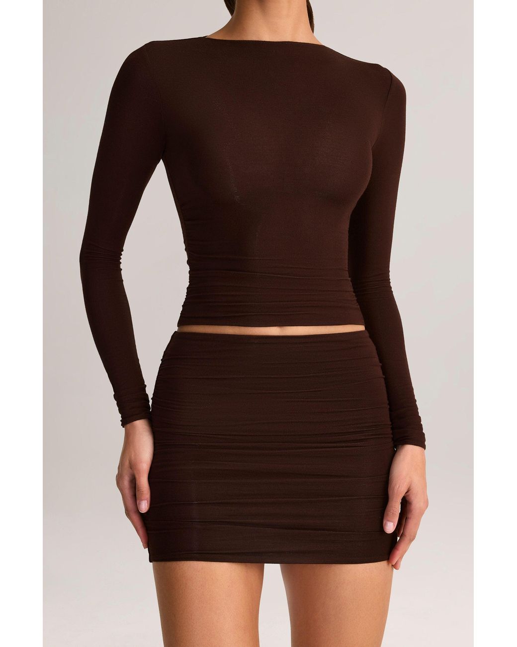 Oh Polly Brown Modal Ruched Long-Sleeve Top