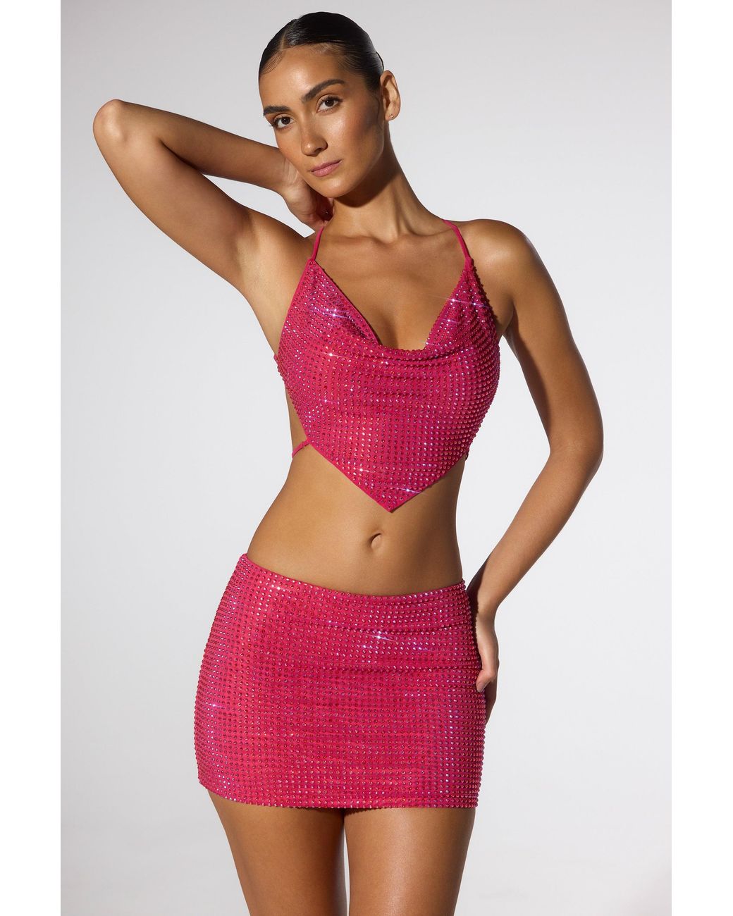 Oh Polly Pink Embellished Low Rise Mini Skirt
