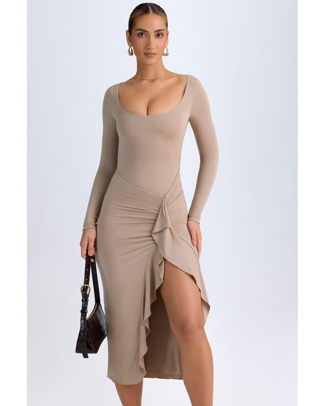 Oh Polly Natural Modal Ruffled Midaxi Dress