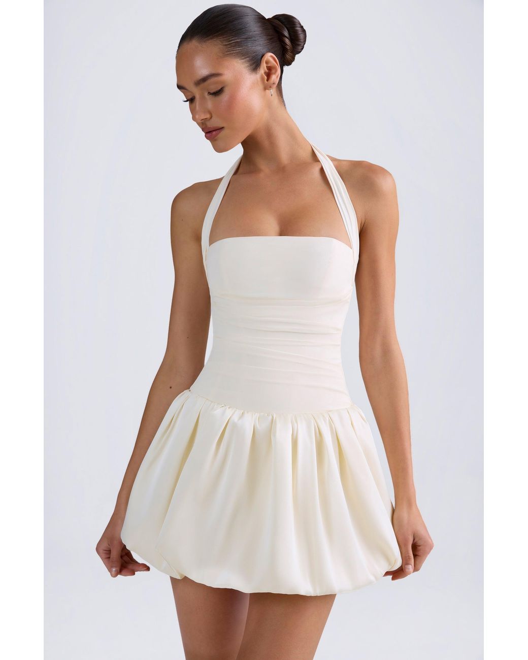 Oh Polly White Halterneck Lace-Up Bubble Hem Corset Micro Mini Dress