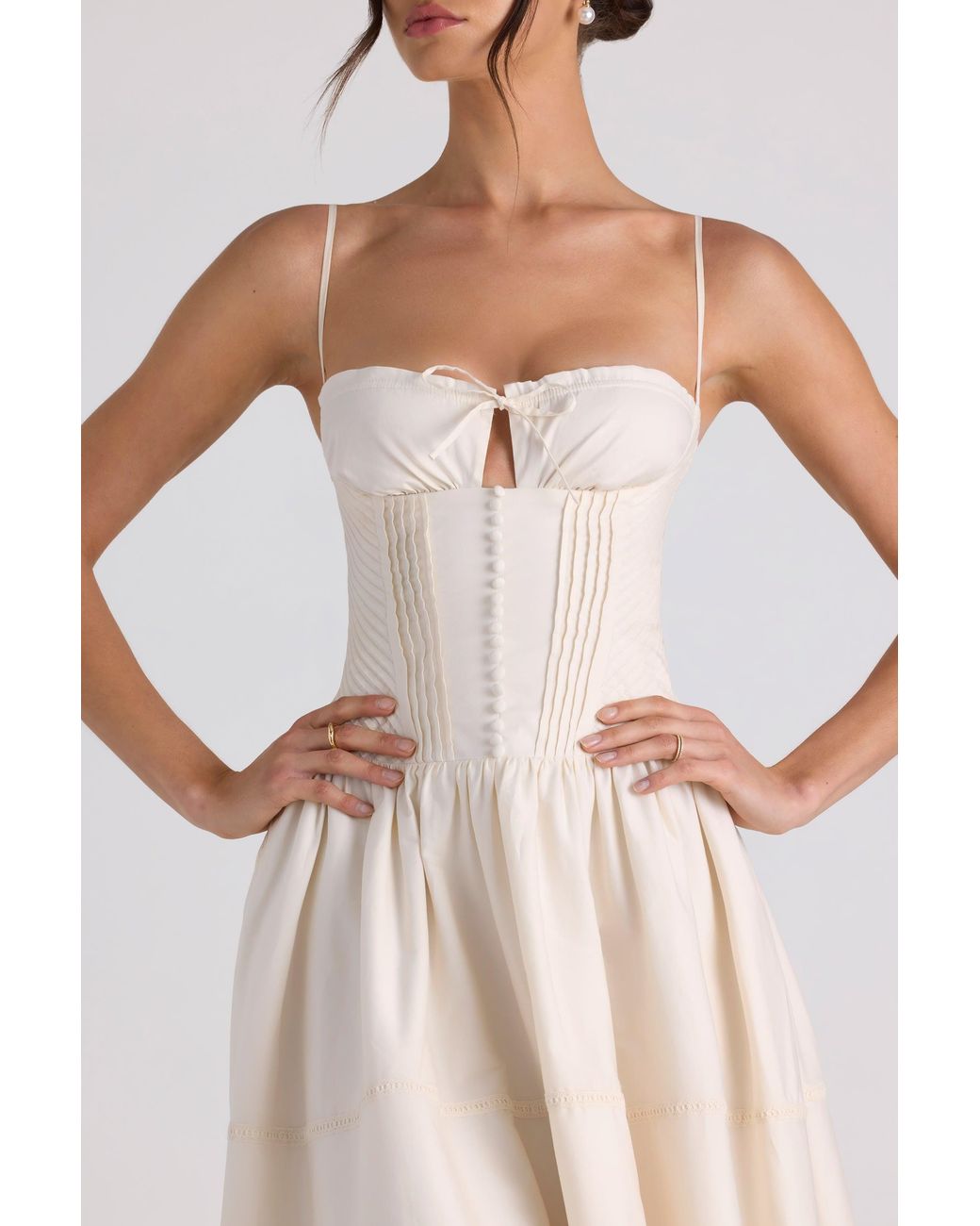 Oh Polly White Lace-Trim Pintucked Poplin Midaxi Dress