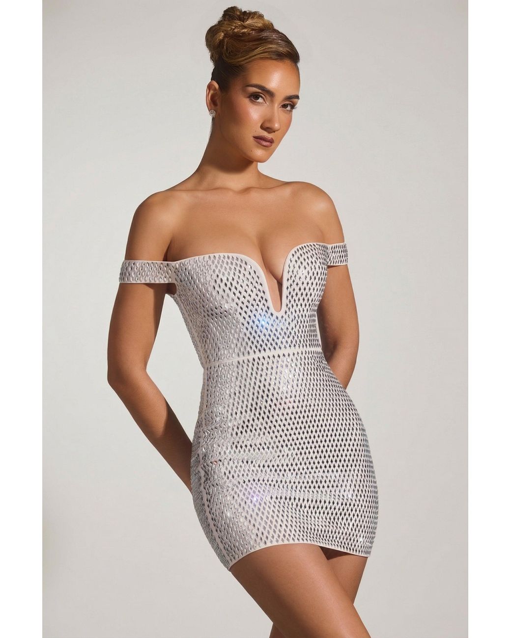Oh Polly White Embellished Off-Shoulder Mini Dress