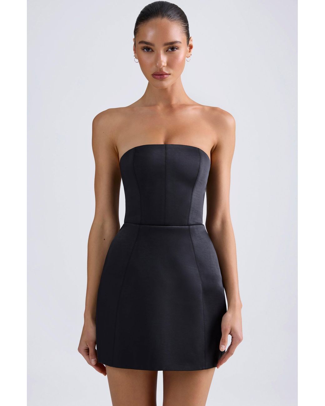 Oh Polly Black Bandeau Structured Tulip Mini Dress