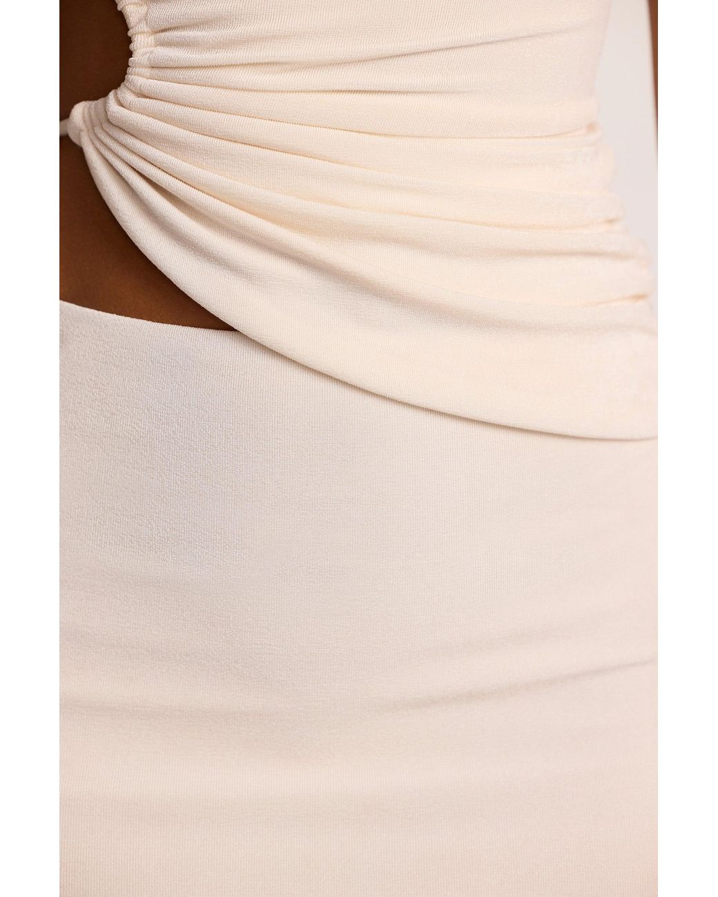 Oh Polly White Textured Jersey Ruched Cut-Out One Shoulder Top