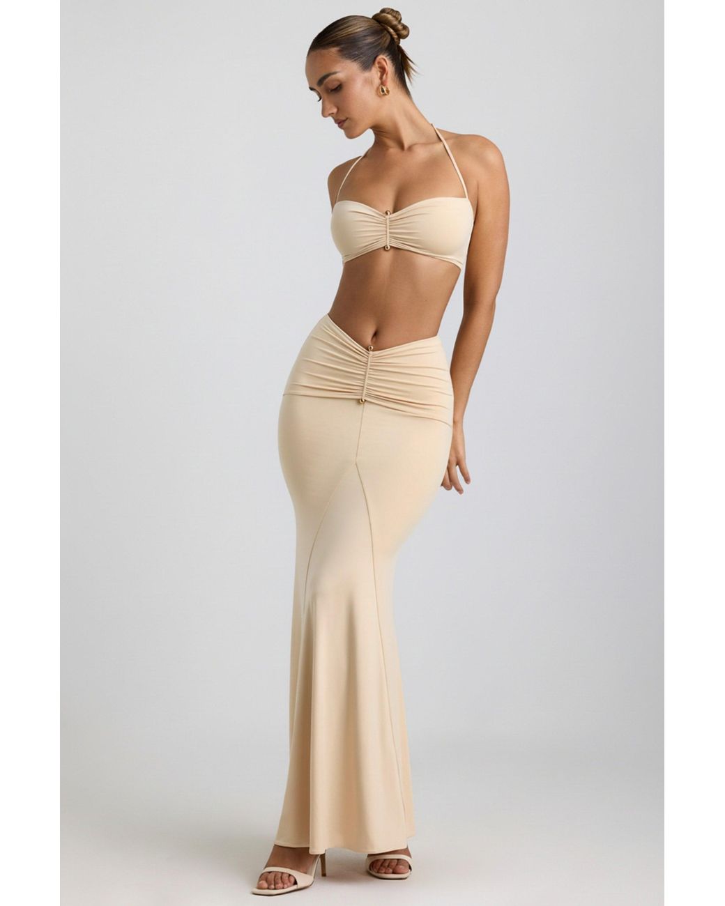 Oh Polly White Slinky Jersey Hardware Detail Halterneck Bralette