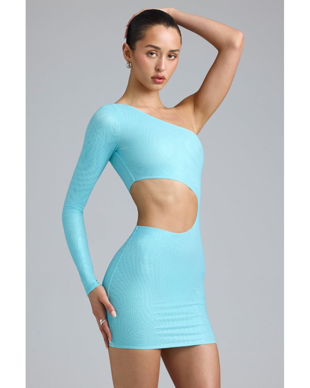 Oh Polly Blue Metallic Cut-Out One-Shoulder Mini Dress