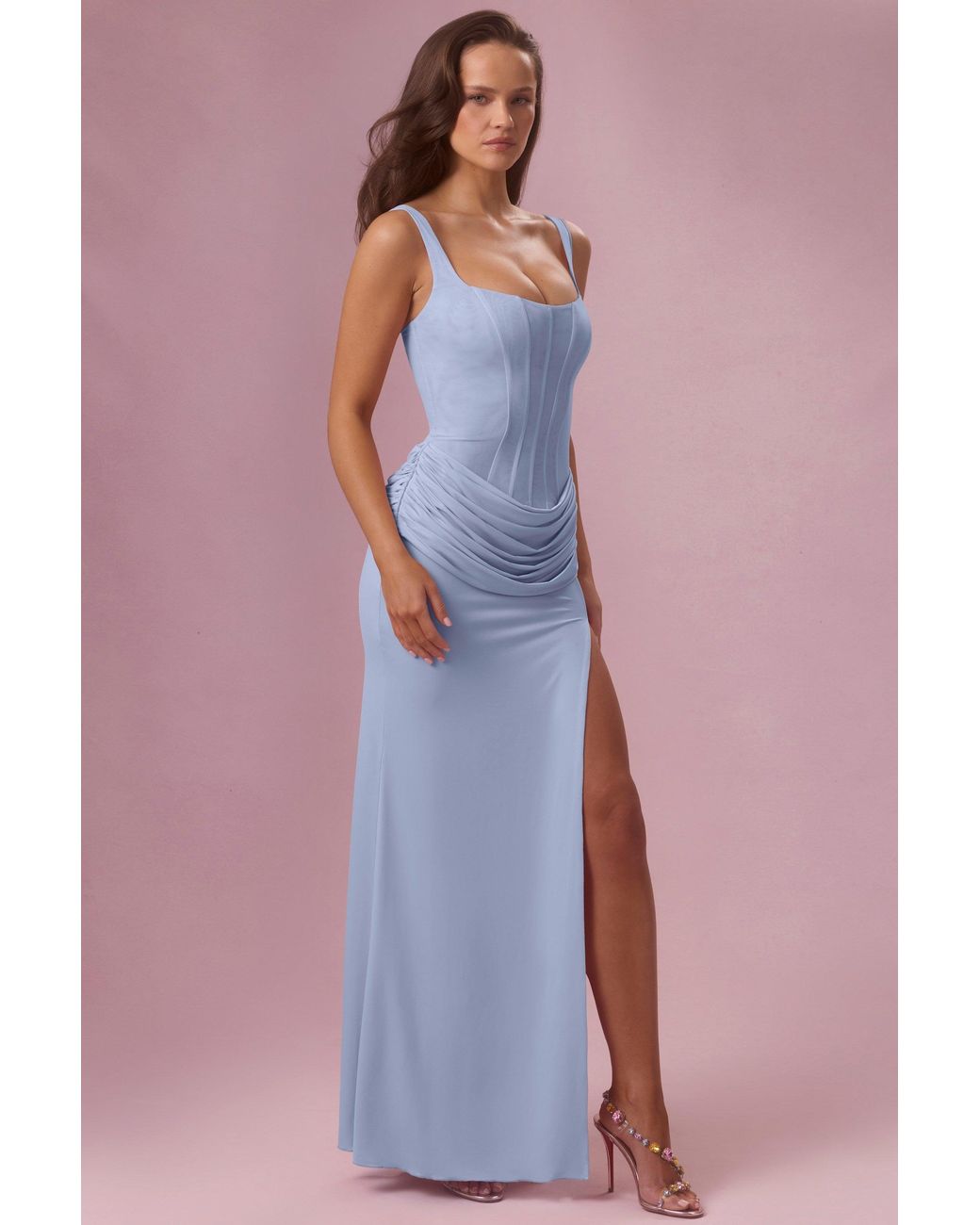 Oh Polly Blue Mesh Draped Bridesmaid Dress
