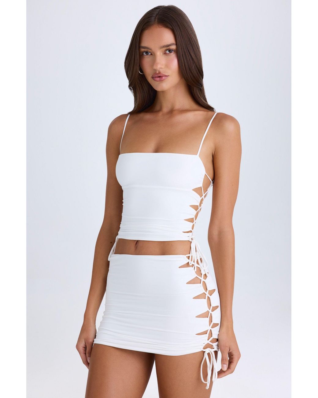 Oh Polly White Ruched Cut-Out Top