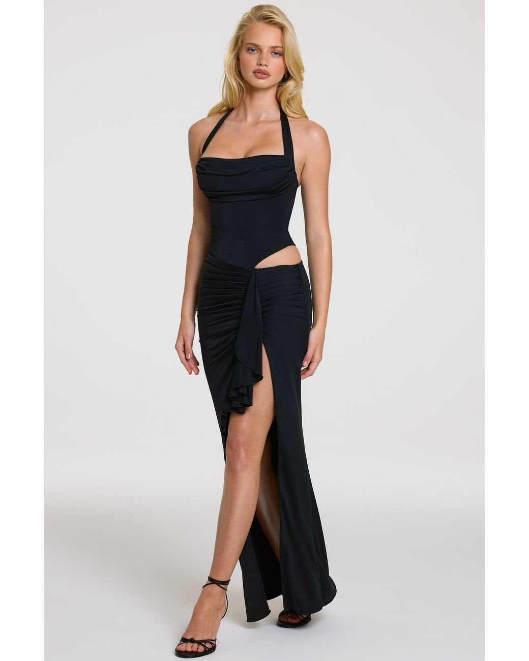 Oh Polly Black Halterneck Maxi Dress