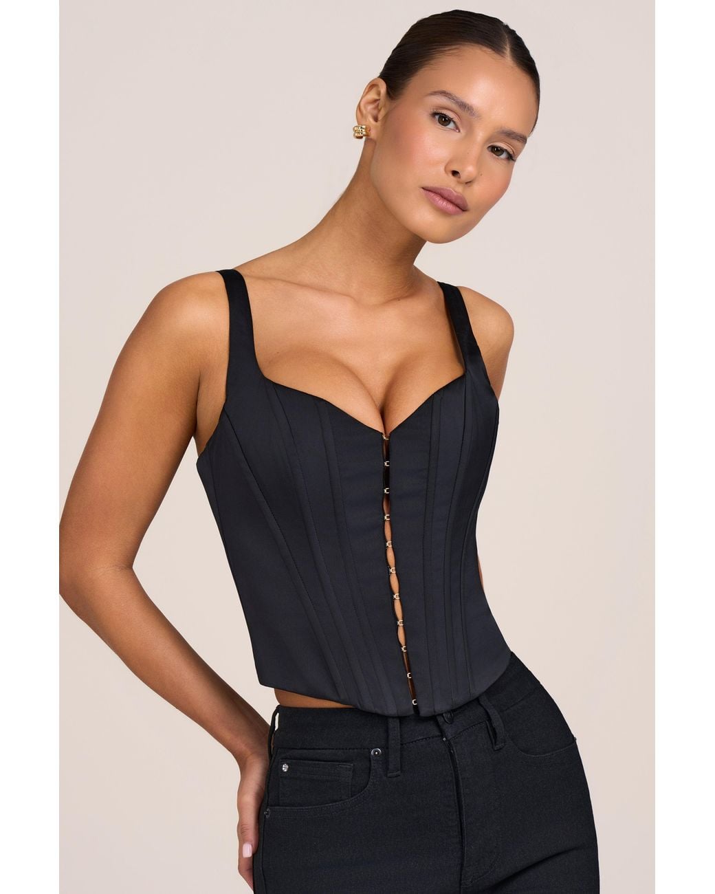 Oh Polly Black Satin Corset Top