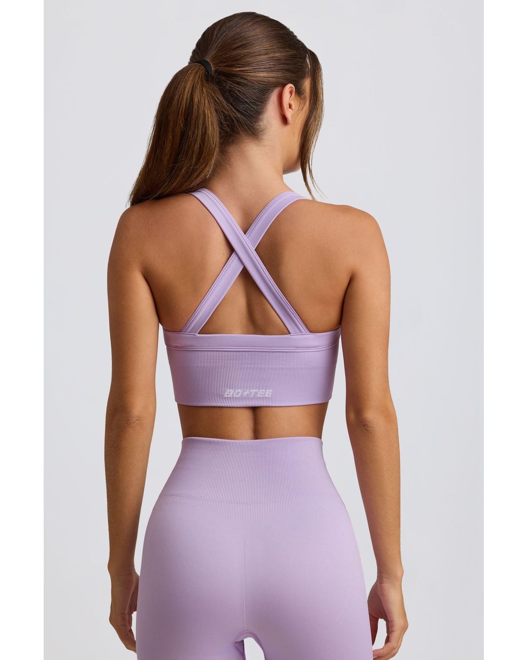 BO+TEE Purple Super Sculpt Seamless Cross-Back Sports Bra