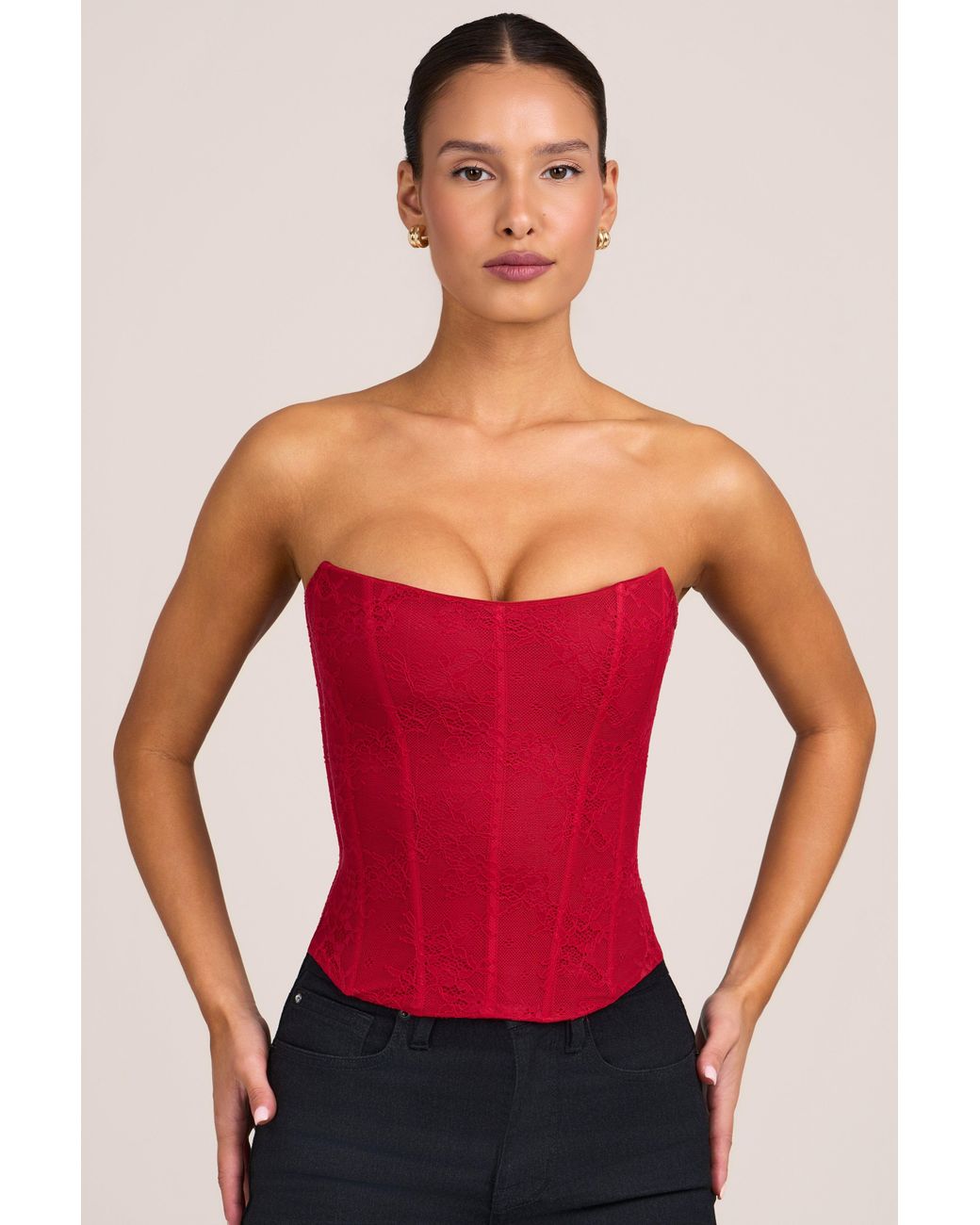 Oh Polly Red Lace Corset Top