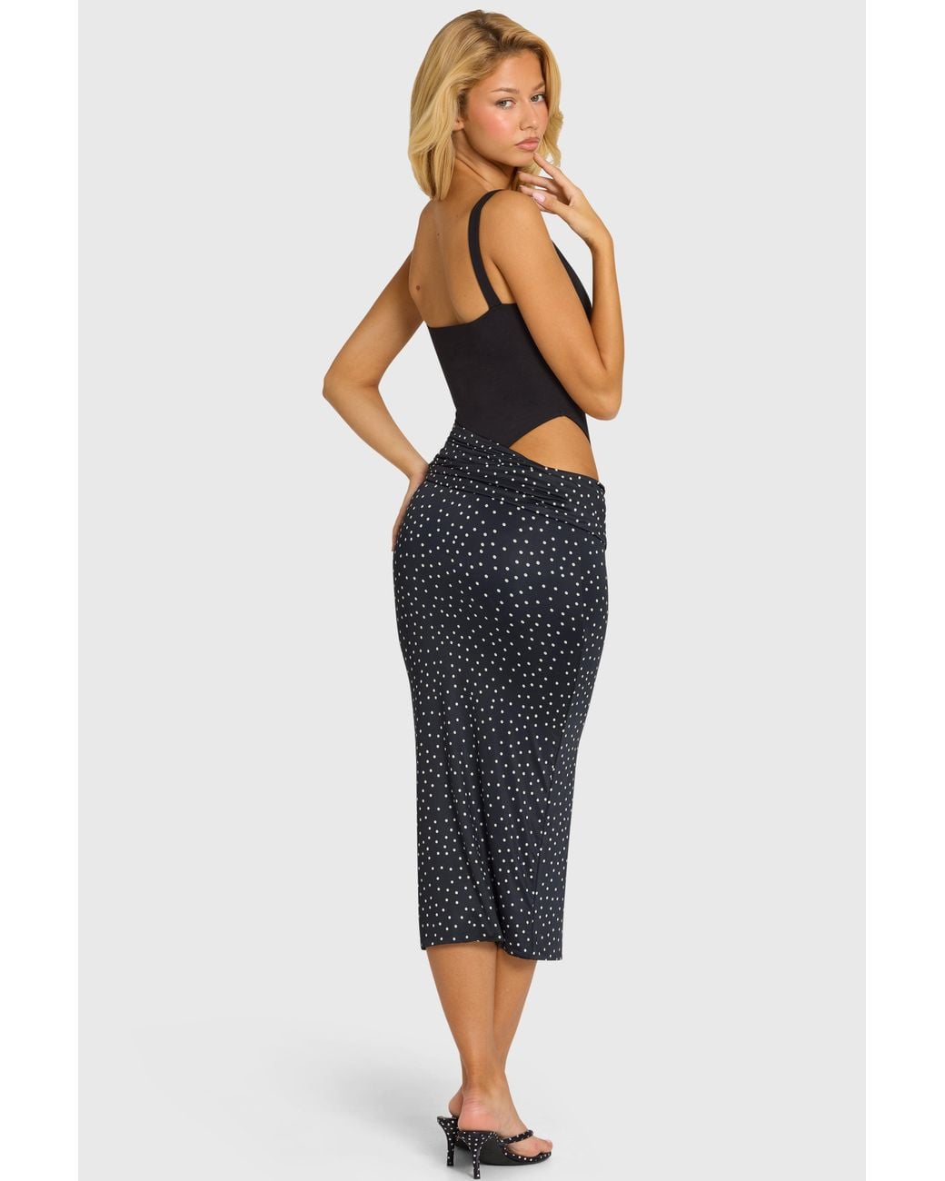 Oh Polly Black Bodice Draped Midi Dress