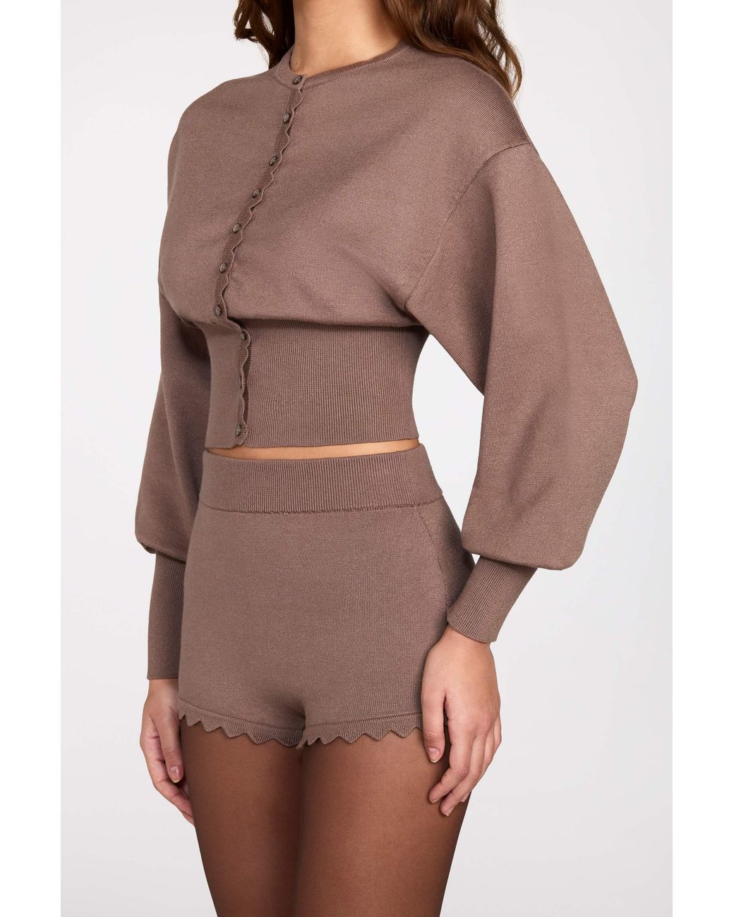 Oh Polly Brown Knit Mid-Rise Mini Shorts