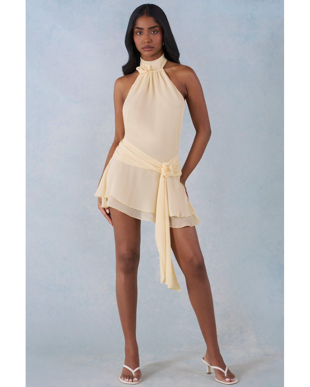 Oh Polly Yellow Halterneck Mini Dress