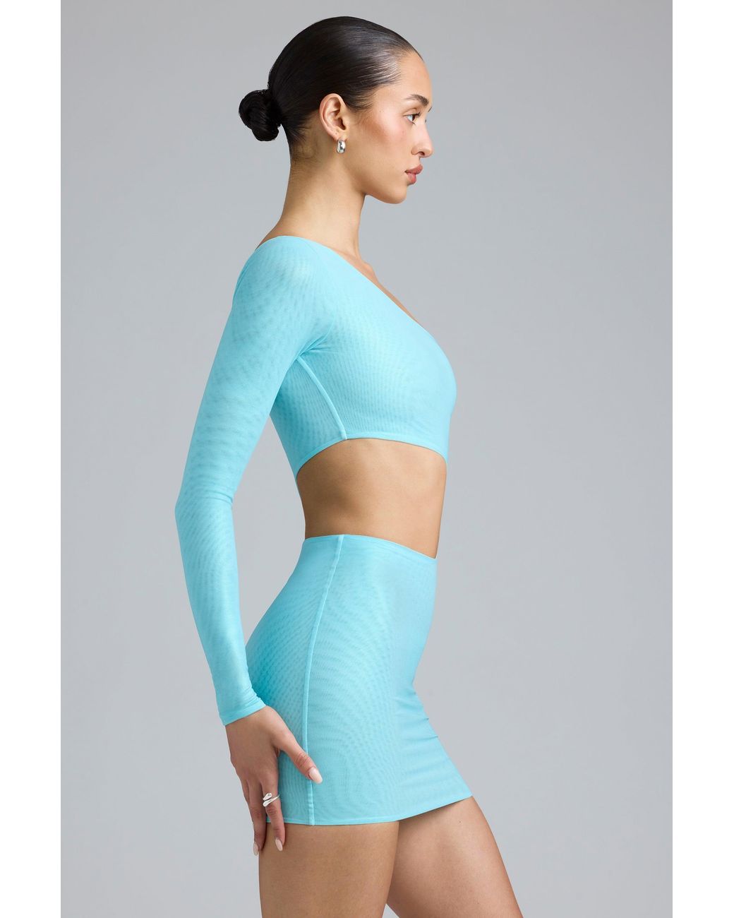 Oh Polly Blue Metallic Cut-Out One-Shoulder Mini Dress
