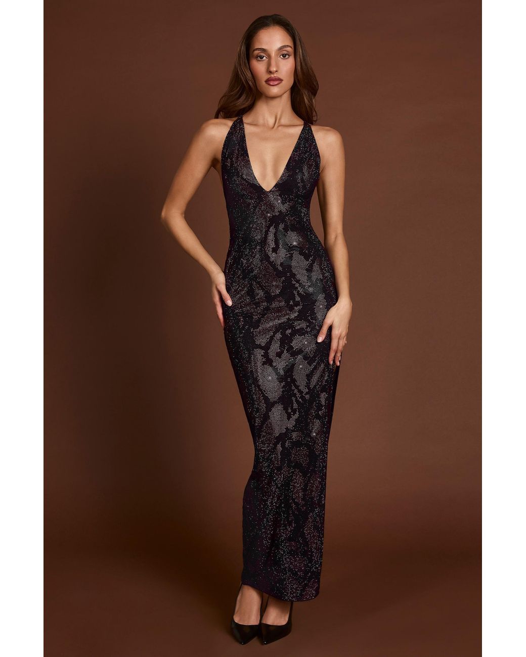 Oh Polly Purple Embellished Halterneck Maxi Dress